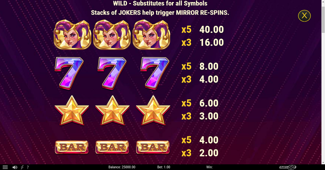 mirror joker paytable 1 paytable