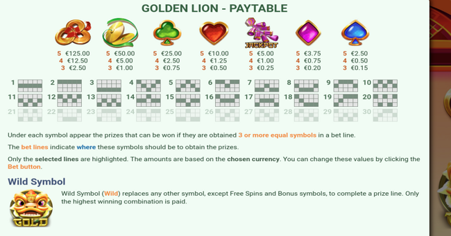 mobilots golden lion paytable paytable