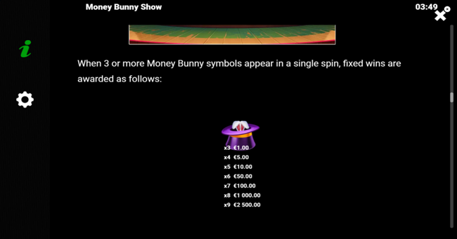 money bunny show paytable 1 paytable