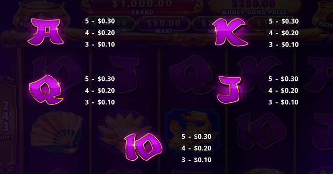 money gong empress paytable 3 paytable