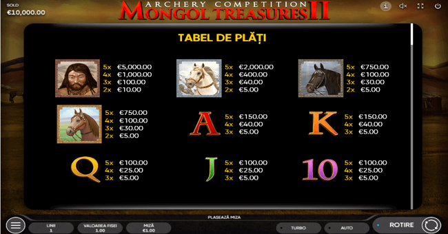 mongol treasures ii archery competition paytables paytable