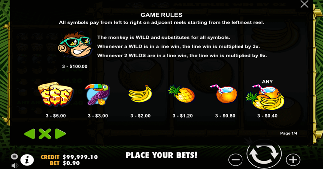 monkey madness 1 paytable