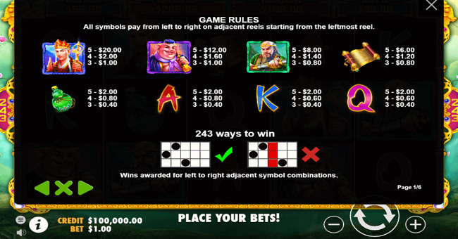 monkey warrior 1 paytable