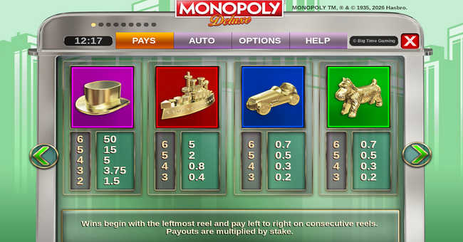 monopoly deluxe paytable 1 paytable