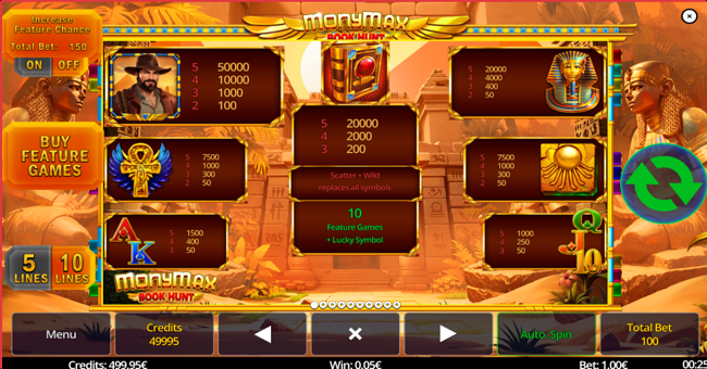 monymax book hunt paytable paytable
