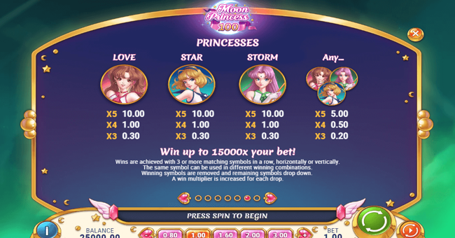 moon princess 100 paytable 1 paytable