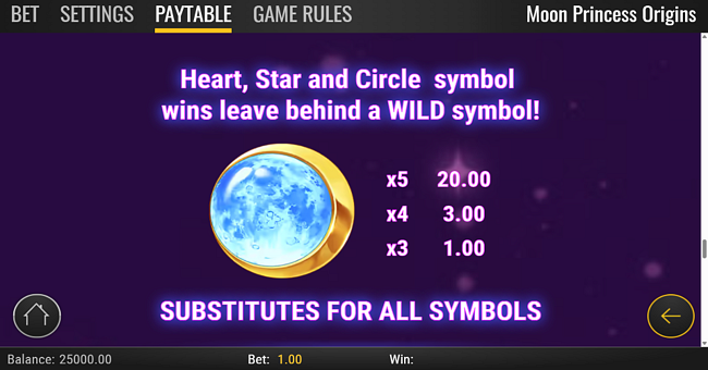 moon princess origins heart paytable 1 paytable