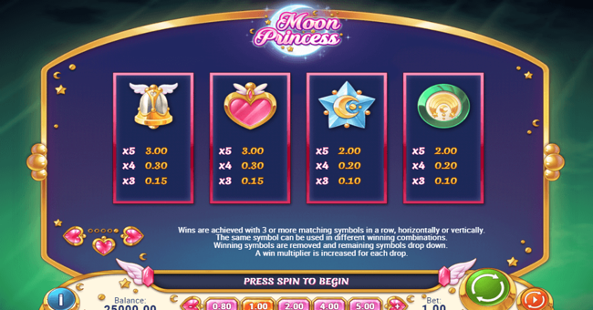 moon princess paytable 2 paytable