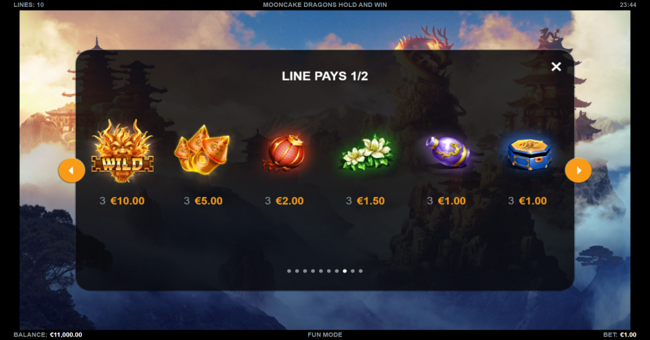 mooncake dragons hold and win paytable 1 paytable