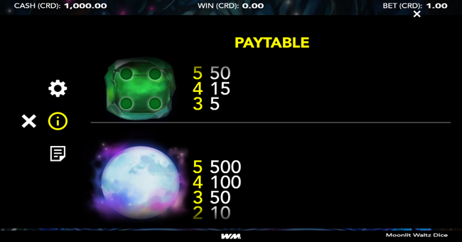 moonlit waltz dice paytable 3 paytable