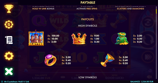 mr crystalman hold n link paytable 1 paytable