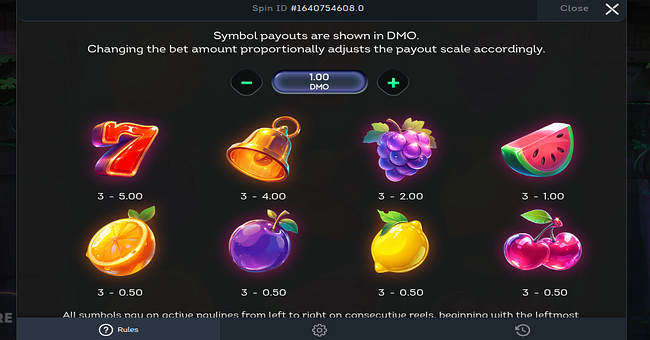 multi fruits charging wilds paytable paytable