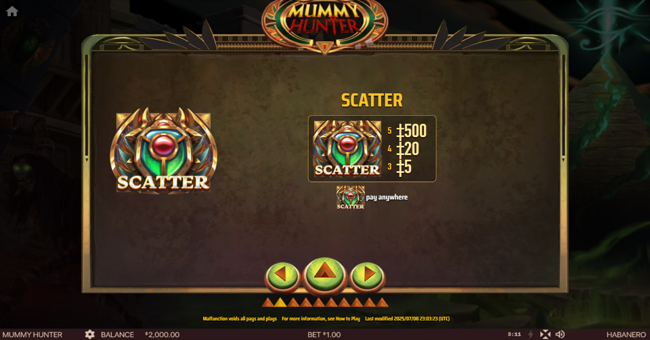 mummy hunter paytable 1 paytable