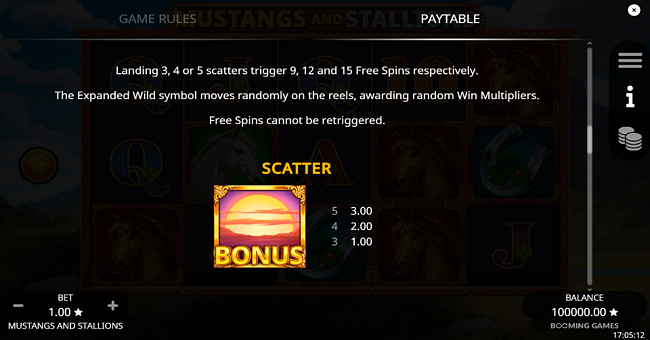 mustang and stallions paytable 1 paytable