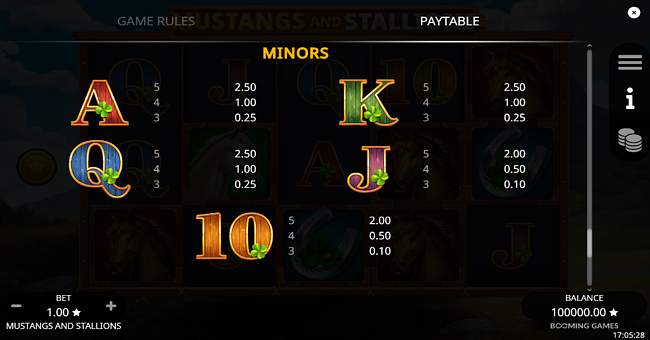 mustang and stallions paytable 4 paytable