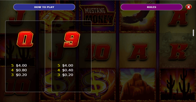 mustang money rr paytable4 paytable
