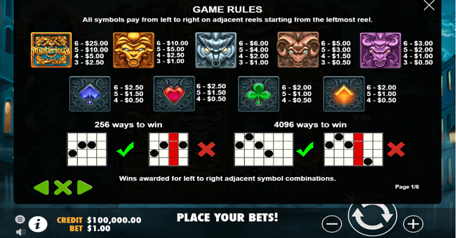 mysterious paytable paytable