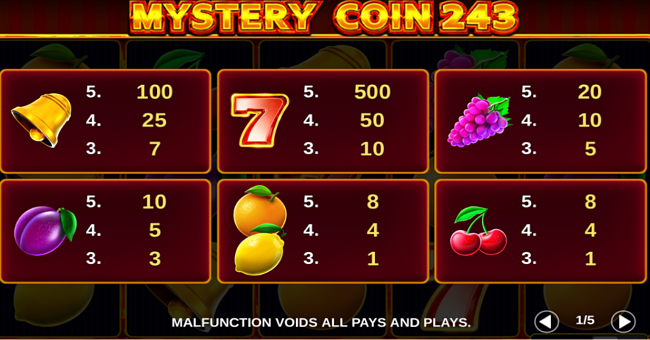 mystery coin 243 paytable paytable