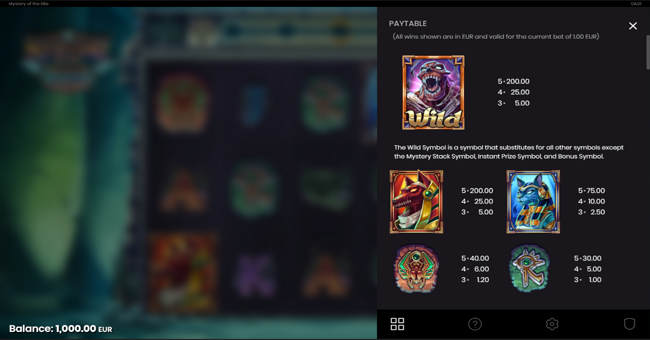 mystery of the nile paytable 1 paytable