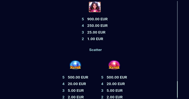 mystic charms paytable 1 paytable