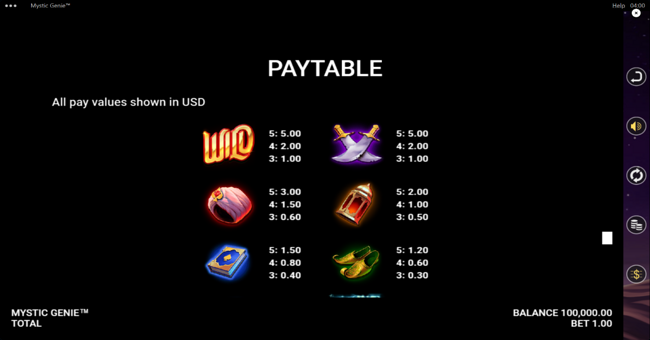 mystic genie symbol paytable 1 paytable