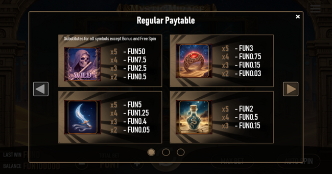 mystic mirage paytable 1 paytable