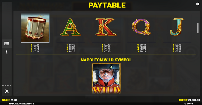 napoleon megaways paytable 2 paytable