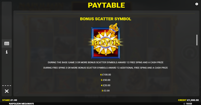 napoleon megaways paytable 3 paytable