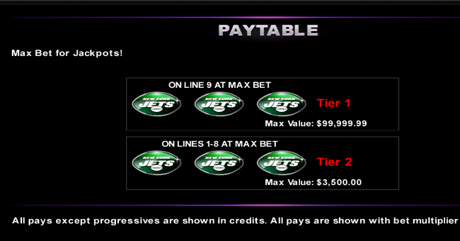 new york jets deluxe paytable 1 paytable