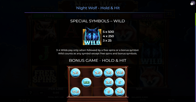 night wolf hold and hit paytable 1 paytable