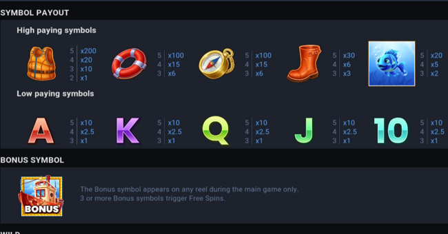 ocean catch paytable 1 paytable