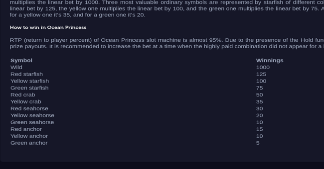 ocean princess paytable paytable