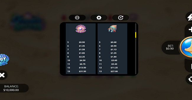 oceans secret paytable 1 paytable