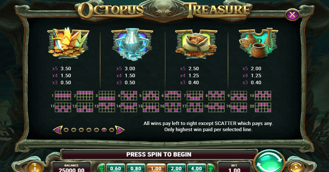 octopus treasure paytable 1 paytable