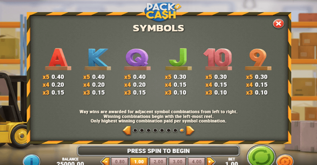 pack and cash paytable 2 paytable