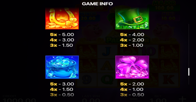 paddy star smash and win paytable 1 paytable