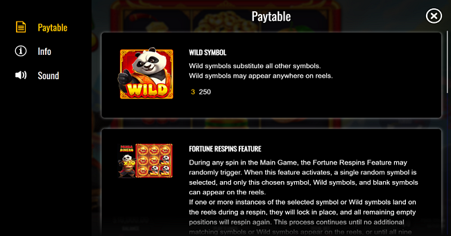panda dinero paytable 1 paytable