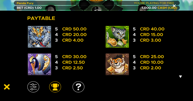 panda fury paytable 1 paytable
