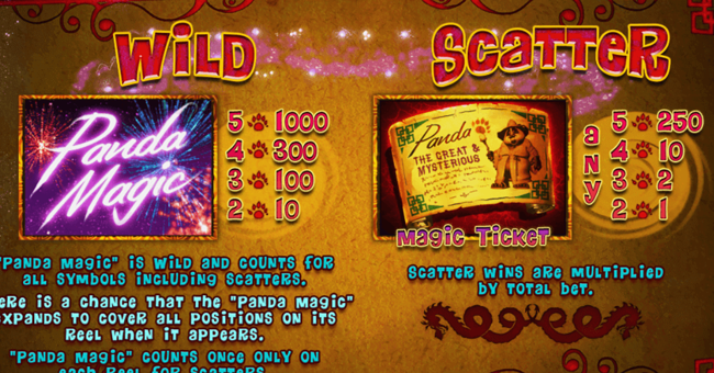 panda magic paytable 1 paytable