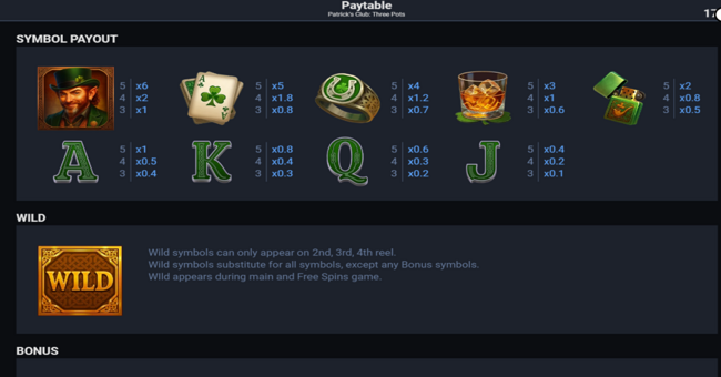 patricks club three pots paytable 1 paytable