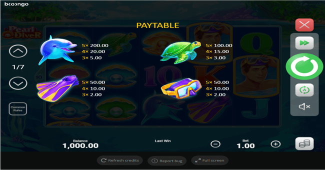 pearl diver paytable paytable