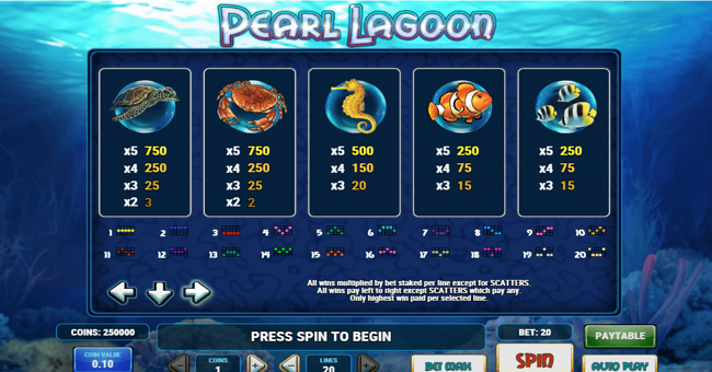 pearl lagoon paytable 1 paytable