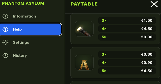 phantom asylum paytable 3 paytable