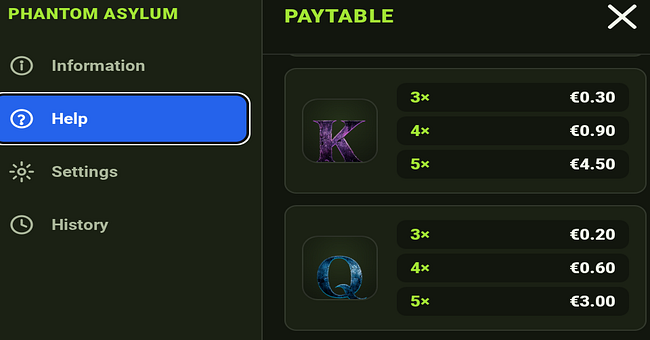 phantom asylum paytable 4 paytable