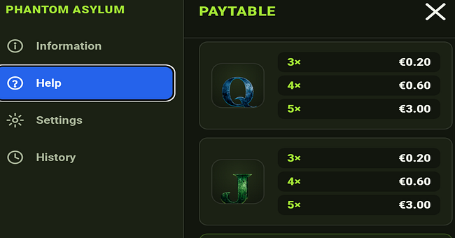 phantom asylum paytable 5 paytable