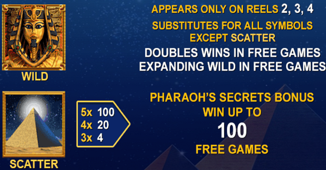 pharaohs secrets paytable 1 paytable