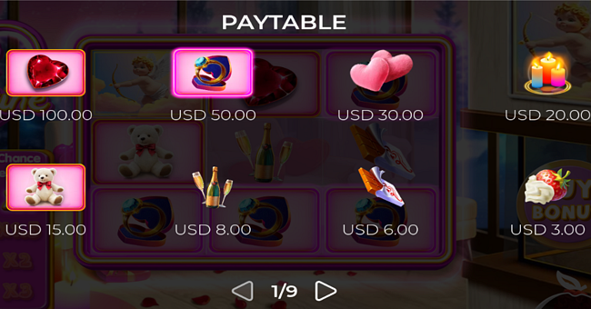 pick your valentine paytable paytable