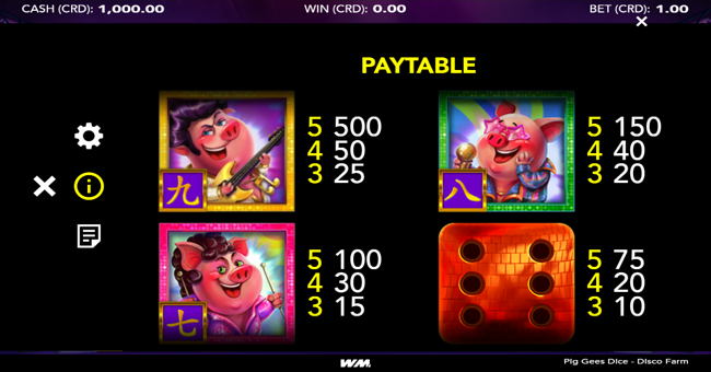 pig gees dice disco farm paytable 1 paytable