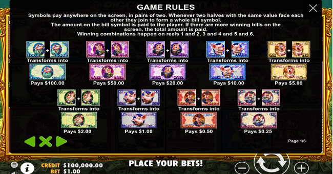 piggy bank bills paytable paytable