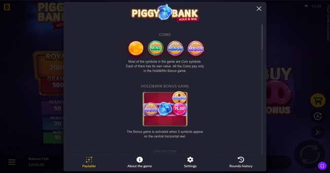 piggy bank hold and win paytable 1 paytable